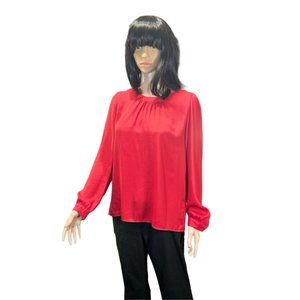 LOFT Long Sleeve Pin Tuck French Cuff Blouse in Red